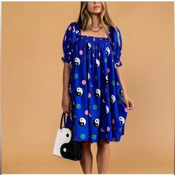 Dressed in LALA Dresses & Skirts - NEW Dressed in LALA Forget the Rules Icon Dress Blue Yin Yang Smile Dress L